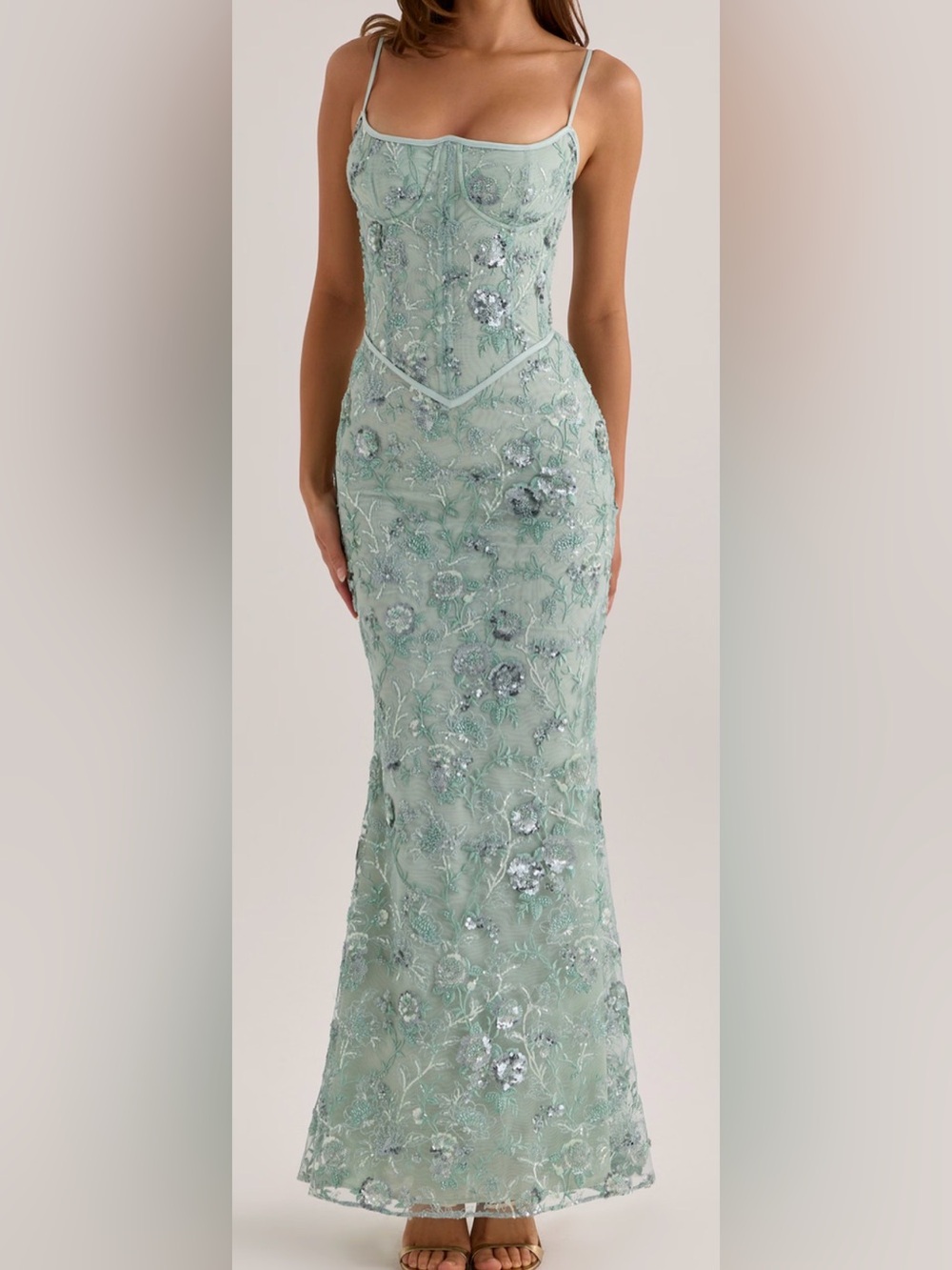 NEW House of Cb Naima Hand Beaded Corset Jade Green Gown Sz S - Picture 1 of 15